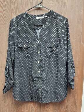 Notations Black Dot Button-Front Blouse